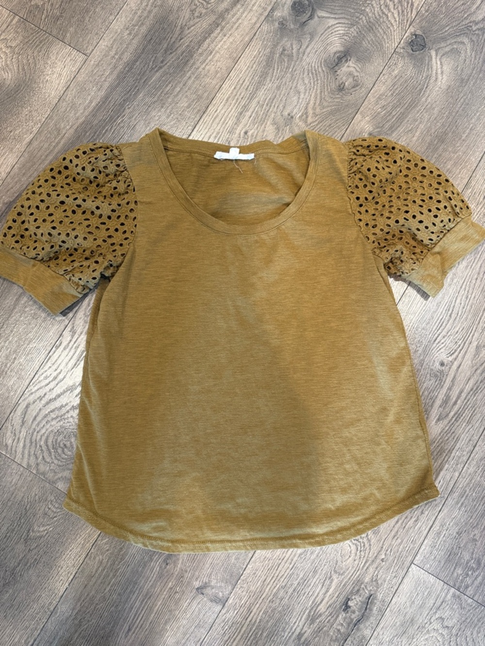 Jane and Delancey Mustard Eyelet Puff Sleeve Tee